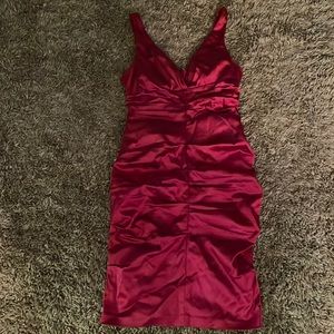Xscape Red Bodycon Midi Dress V-Neck Cocktail